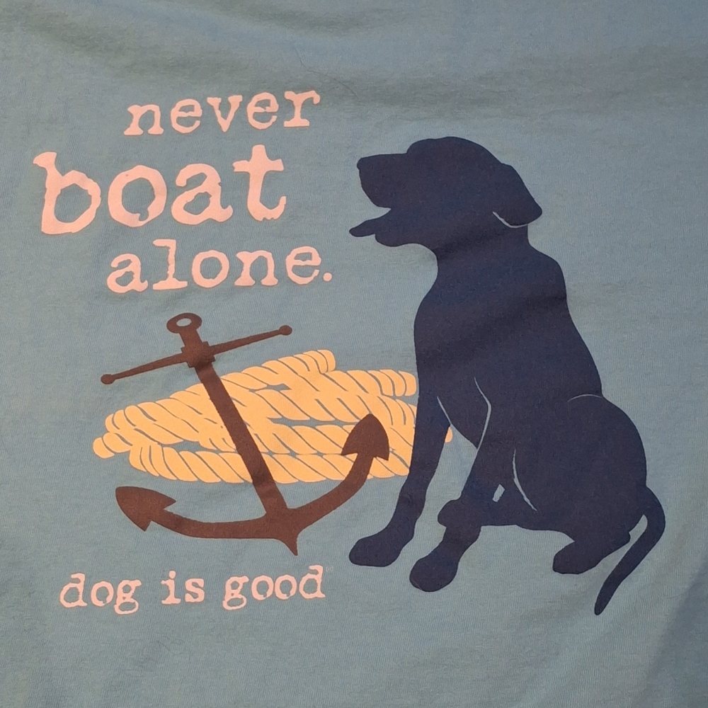Dog is Good Women's Turquoise Short Sleeve Crew Neck Never Boat Alone Tee M - Picture 7 of 9